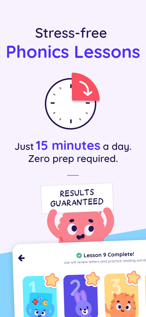 Stress-free phonics lessons for kids in 15 minutes daily with guaranteed results.