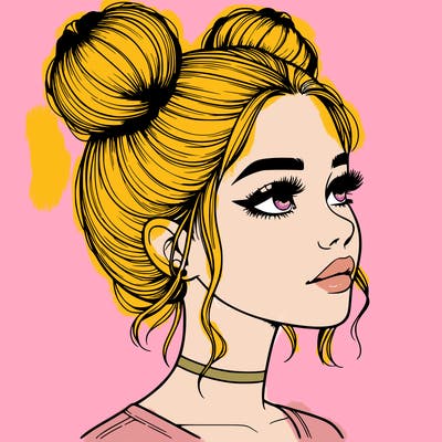 realistic girl with buns on the top of her head
