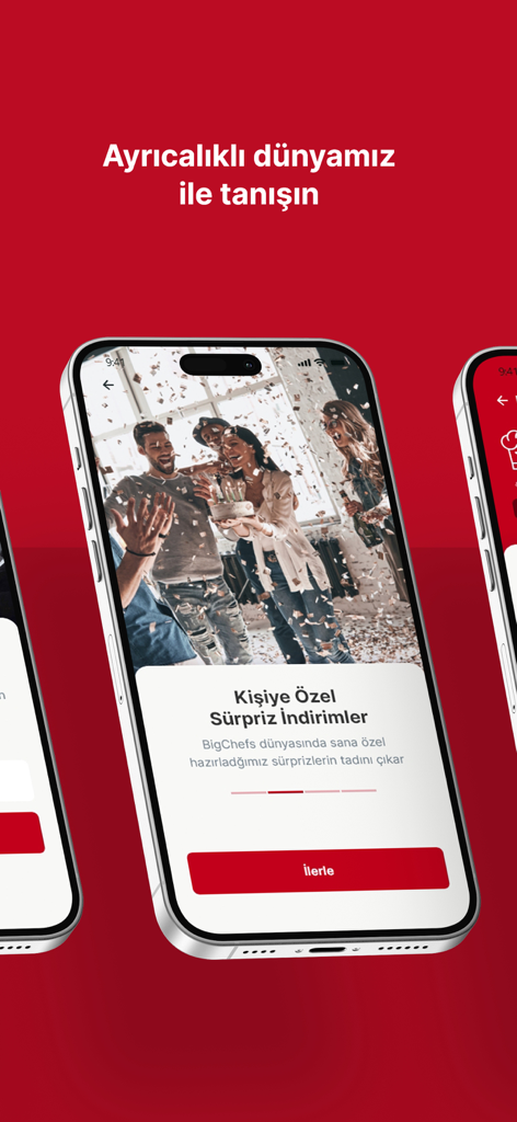 BigChefs App - Pantalla móvil de la aplicación BigChefs que muestra descuentos sorpresa exclusivos y recompensas de lealtad