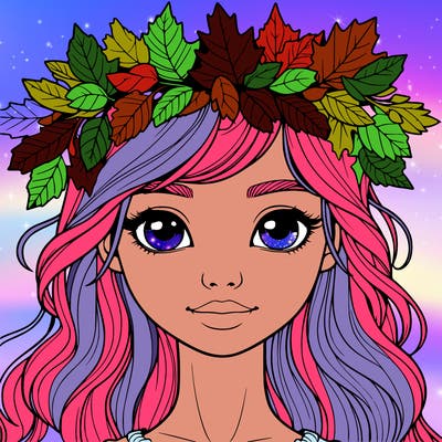 realistic girl with fall leaf crown