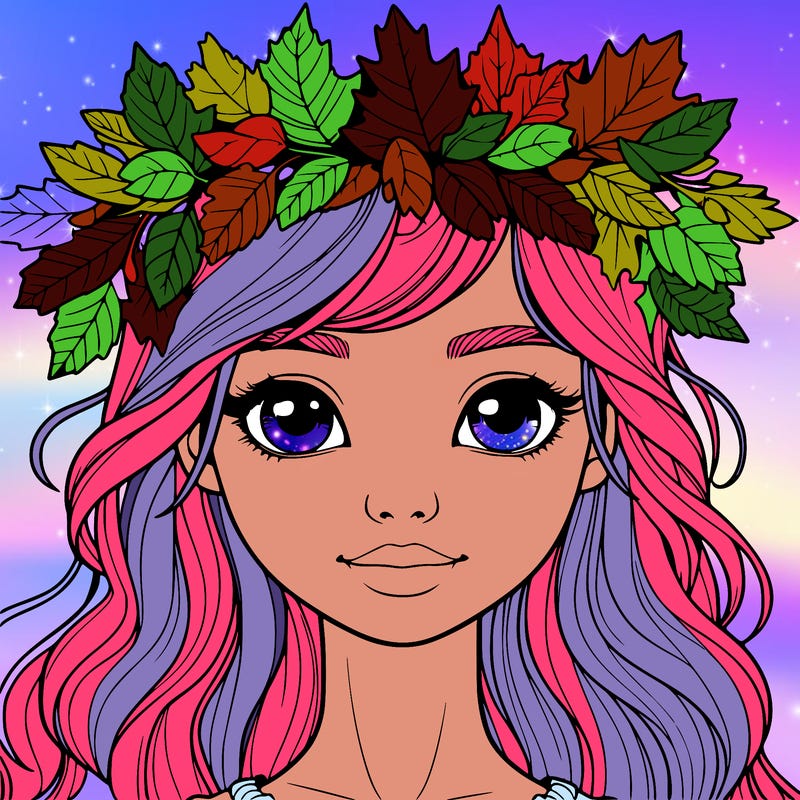 realistic girl with fall leaf crown