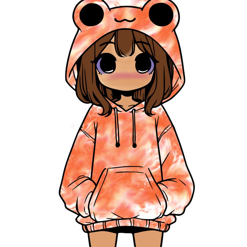 girl with baggy sweatshirt and frog hood