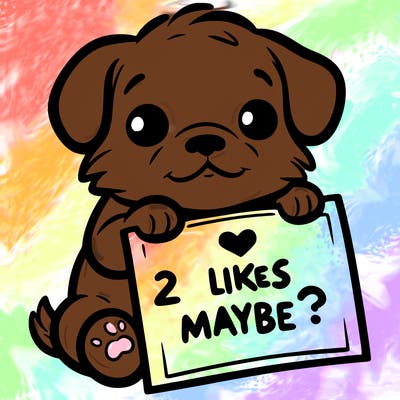 a puppy holding a sign that says 2 likes maybe?