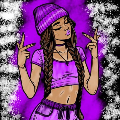 realistic teenage girl with braids and a beanie and crop top doing 🫶🏼
