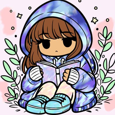 girl in oversized hoodie reading a book
