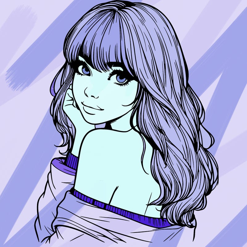 realistic girl with bangs looking over her shoulder