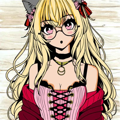 anime girl realistic with hot glasses and cat ears