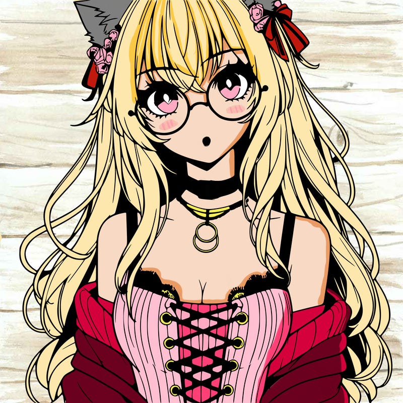 anime girl realistic with hot glasses and cat ears