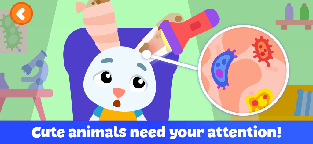 Pet Doctor - Games for Kids - 子供向けペットドクターゲームで耳の検査を受けている漫画のウサギ