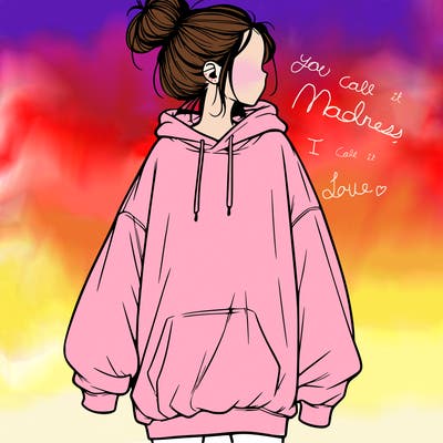 realistic girl with a oversized sweatshirt on and a bun
