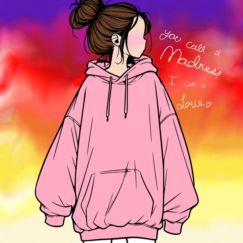 realistic girl with a oversized sweatshirt on and a bun
