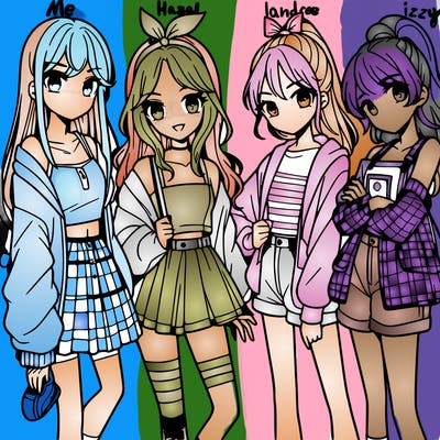 teen manga girls group of 4