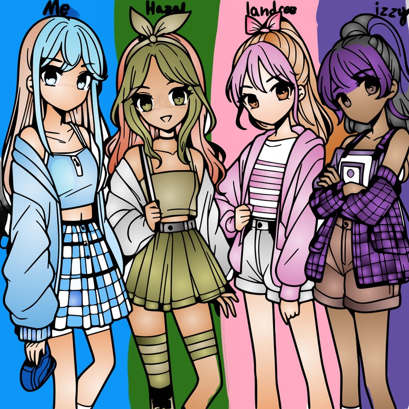 teen manga girls group of 4