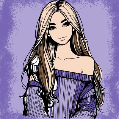 realistic girl with long hair wearing an off the shoulder sweater