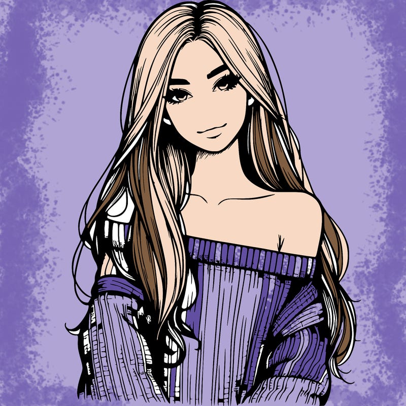 realistic girl with long hair wearing an off the shoulder sweater