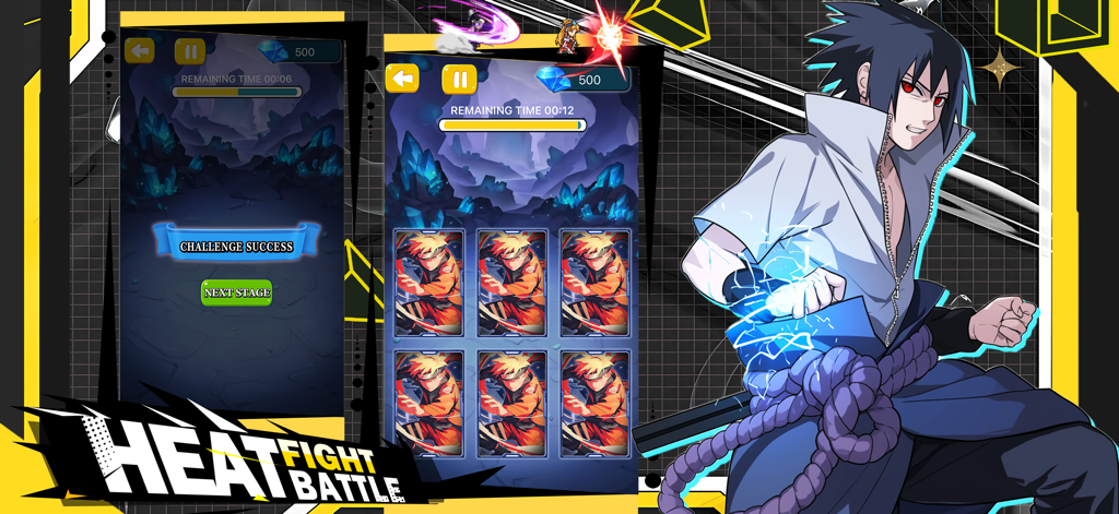 Pixel Anime Rumble - Pixel Anime Rumble mobile game screen showing ninja character cards and challenge success interface