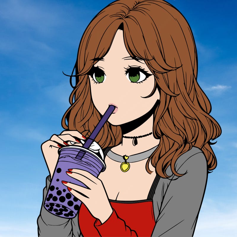 realistic girl drinking boba tea