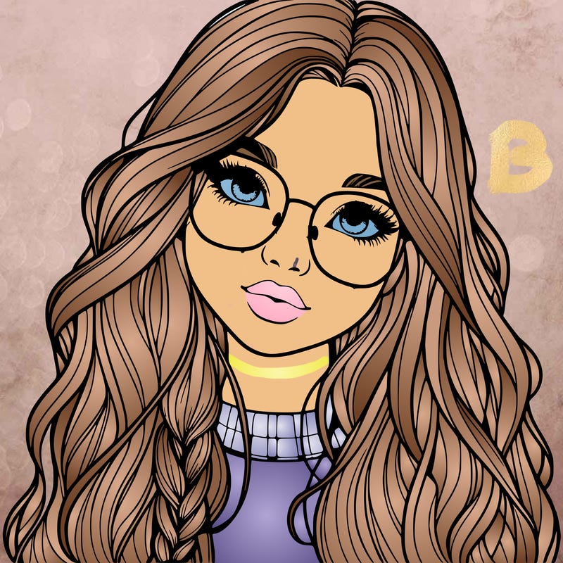 girl with long hair and freckles and glasses realistic