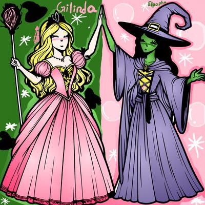 detailed realistic split of a princess and a witch