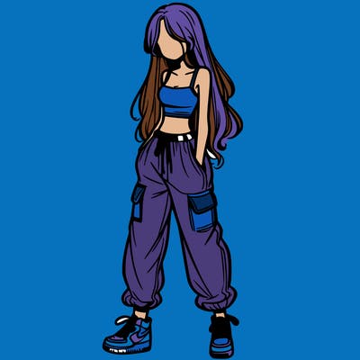 girl in baggy pants crop top and long hair