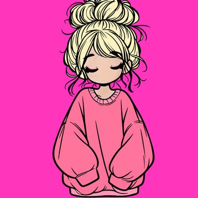 girl with baggy sweatshirt and messy bun