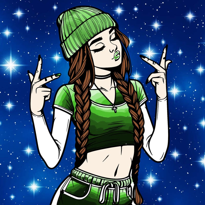 realistic teenage girl with braids and a beanie and crop top doing 🫶🏼