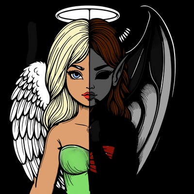 realistic angel half demon