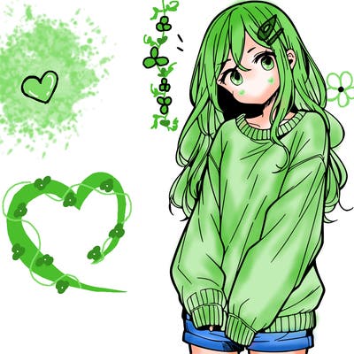 manga teen girl  in a sweater and baggy pants