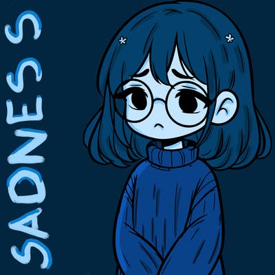 sad girl with glasses in a sweater