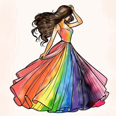 realistic woman with dress flowing in the wind