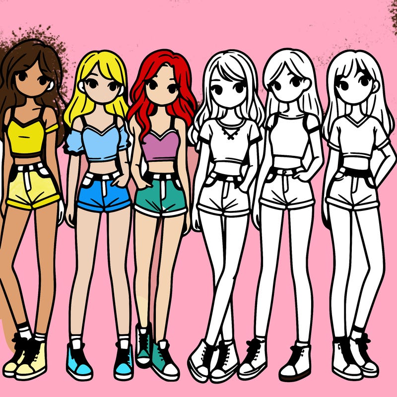 a group of girls wearing crop tops and shorts