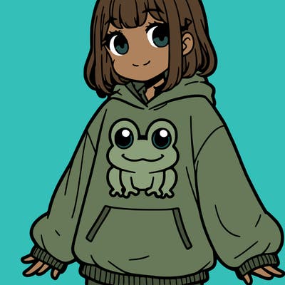 girl wearing frogging sweatshirt
