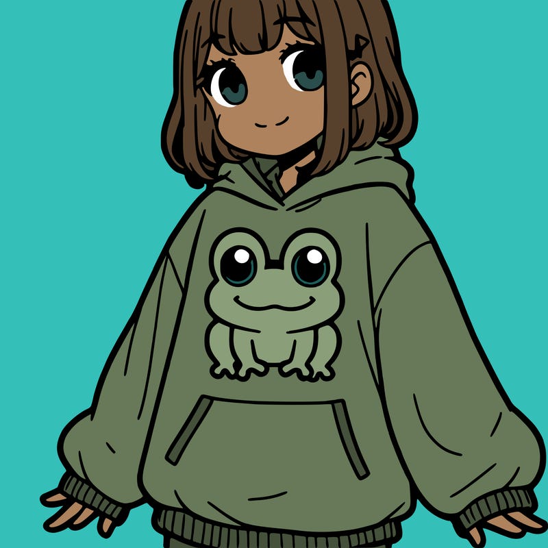girl wearing frogging sweatshirt