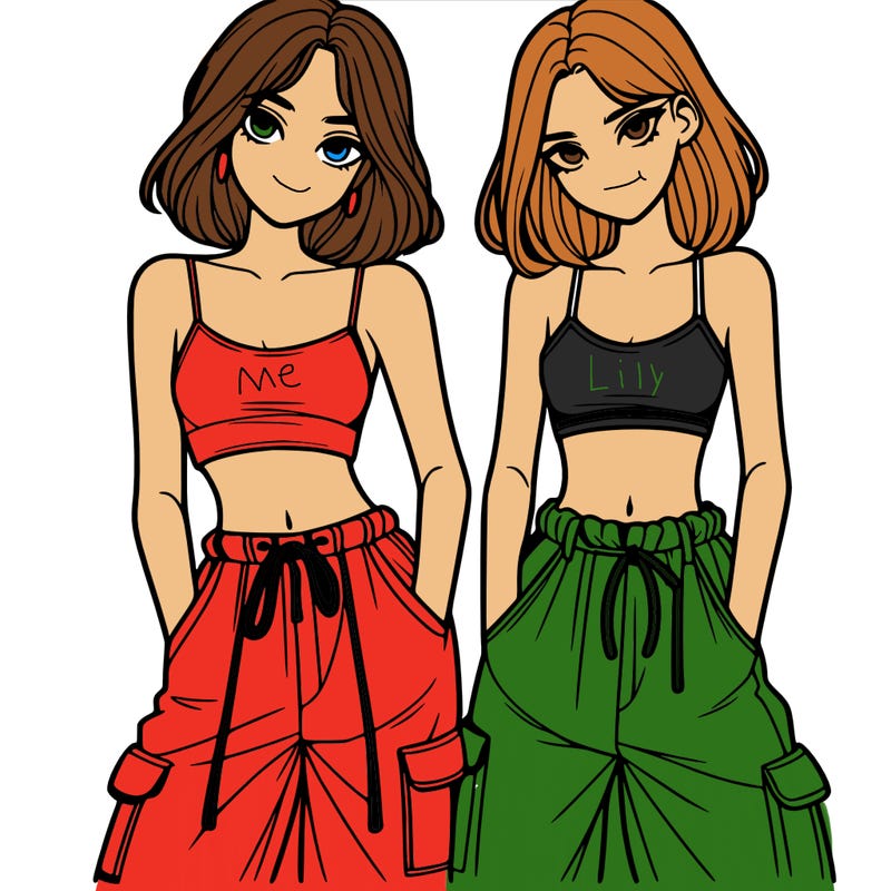 two girls with crop top with baggy pants
