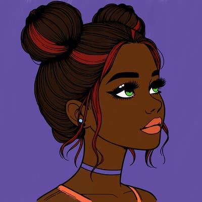 realistic girl with buns on the top of her head