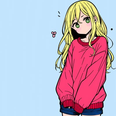 manga teen girl  in a sweater and baggy pants