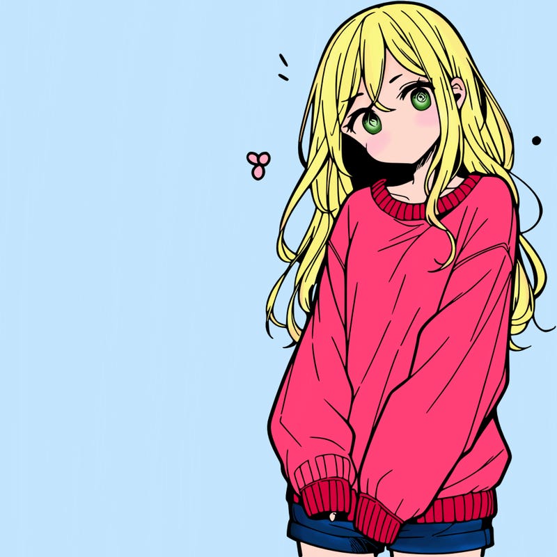 manga teen girl  in a sweater and baggy pants