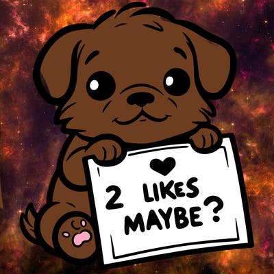a puppy holding a sign that says 2 likes maybe?