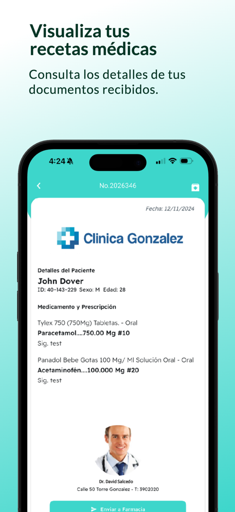Curana - A mobile screen showing a digital medical prescription within the Curana app interface