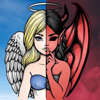 realistic angel half demon
