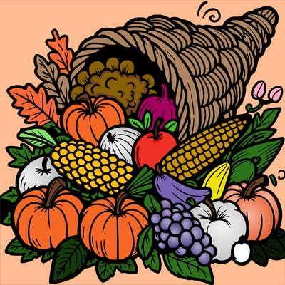 a cornucopia spilling out autumn fruit%2c vegetable