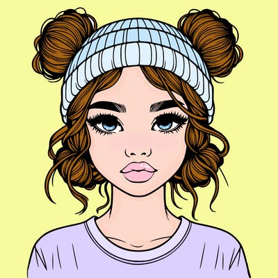 realistic girl with buns in her hair with a beanie on