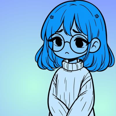 sad girl with glasses in a sweater
