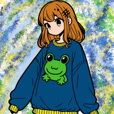 girl wearing frogging sweatshirt