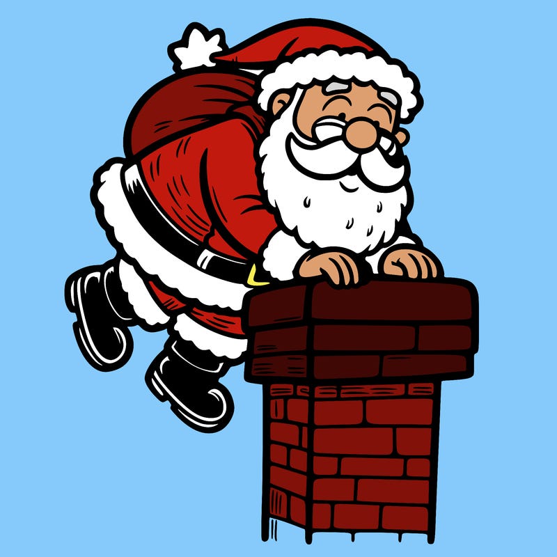 santa climbing down a chimney