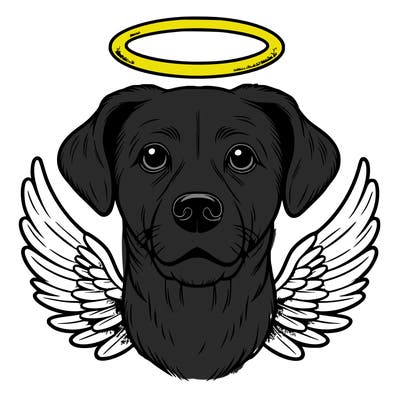 rip realistic dog with a halo and angel wings