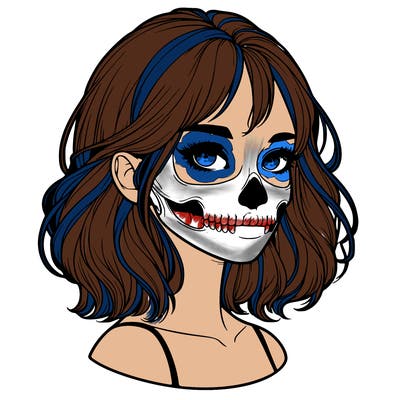 realistic girl with skull