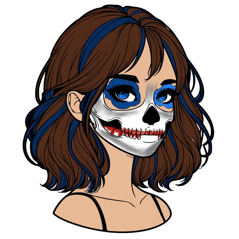 realistic girl with skull