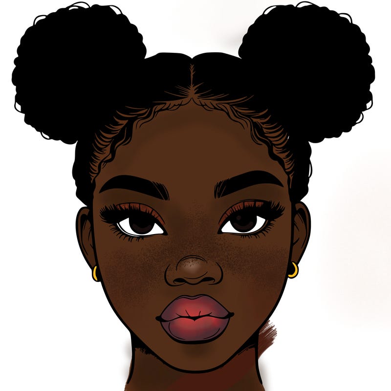 realistic black woman with two buns