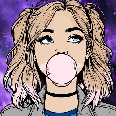 realististic girl blowing bubble -gum